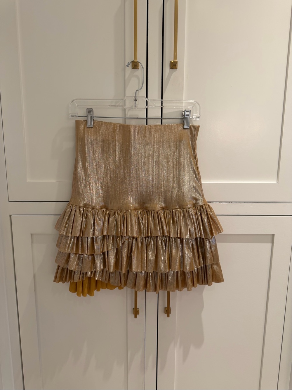 Free People Metallic Gold Tiered Ruffle Mini Skirt